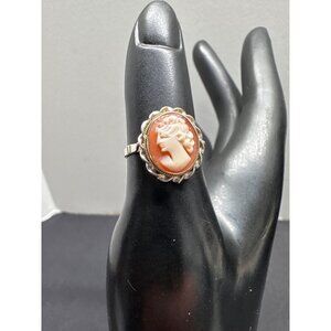 Vintage Sterling 800 Silver Cameo Ring Intricate Frame Design Coral Shell Profil
